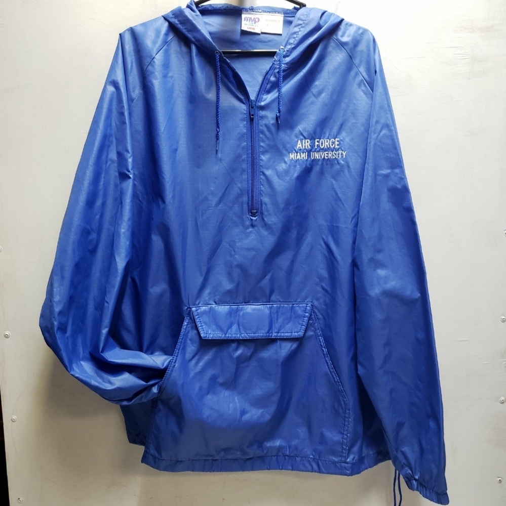 AIR FORCE Miami University unisex large blue 1/2 zip pullover hooded windbreaker